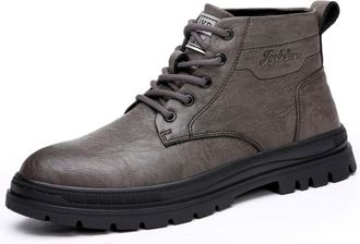 Generic Mens Lace Up Casual Boots Round Toe PU Leather Short Boots Flat Heel Winter Ankle Boots,Khaki,5.5 UK