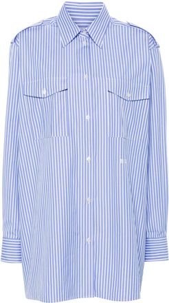 Msgm logo-embroidered striped shirt - women - Cotton - 42 - Blue