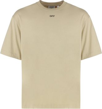 Off-white Geribbelde crew-neck T-shirt in katoen - Heren - T-shirts - Beige - L - Katoen - Tops