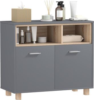 HOMCOM Bathroom Cabinet with Open Compartments and 2 Doors, Grey - Homcom