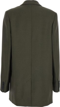 Toteme Womens Green Double-Breasted Wool Blend Jacket Blazers