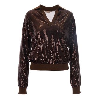 Liu Jo Long Sleeve Tops, female, Brown, Size: XS Jumper with sequins