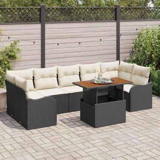 vidaXL Conjunto De Sof&aacute; De Jard&iacute;n Con Coj&iacute;n 8 Pcs Negro Y Crema Vidaxl