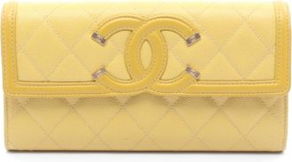 Chanel Yellow Grained Calfskin Leather Long Wallet (Bi-Fold) (Pre-Owned)