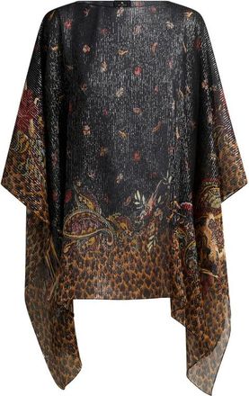 Etro Silk Poncho Top With Striped Animal And Floral Paisley Motif