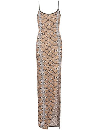 Balmain python-jacquard glittered maxi dress - Brown
