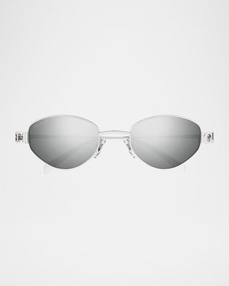 Gucci Block Bending 47mm Oval Metal Sunglasses