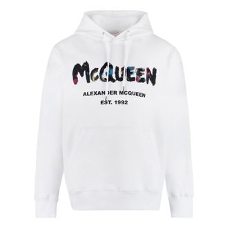 Alexander McQueen Hoodies, male, White, 2XL, Logo Print Hooded Sweatshirt