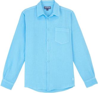Vilebrequin logo-embroidered linen shirt - men - Eco Linen - L - Blue