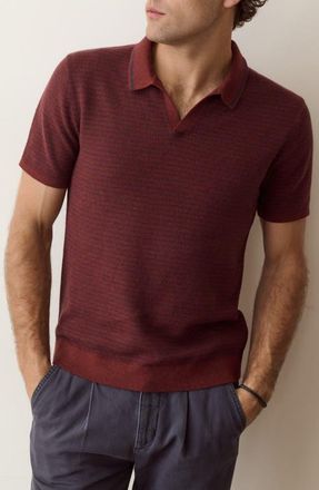 Marine Layer Liam Striped Cotton & Merino Wool Sweater Polo in Red/navy Stripe at Nordstrom, Size Xx-Large