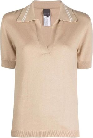 Lorena Antoniazzi Gebreide polo shirt - Dames - Polos - Beige - S - Katoen - Tops