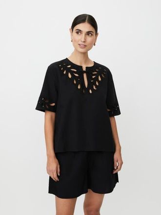 Masai MaDyselle Cutwork Detail Blouse in Black at Nordstrom, Size X-Large