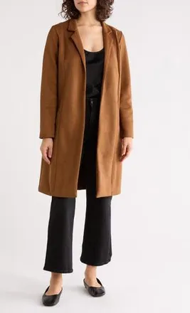 Renee C Faux Suede Longline Coat in Camel at Nordstrom Rack, Size X-Small