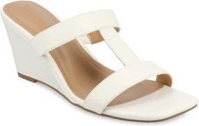 Journee Collection Clodie T-Strap Wedge Sandal in White Clodie at Nordstrom Rack, Size 7.5