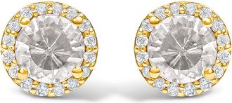 House of Brilliance 10K Gold Gemstone and 1/6 Cttw Diamond Halo Stud Earring