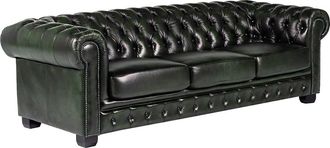 Vente-Unique Sof&aacute; chesterfield de 4 plazas BRENTON 100% piel de b&uacute;falo - Verde-pino