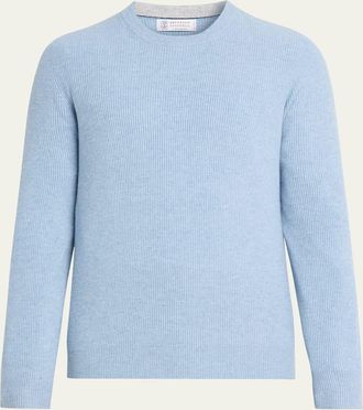 Brunello Cucinelli Mens Cashmere English Rib Crewneck Sweater