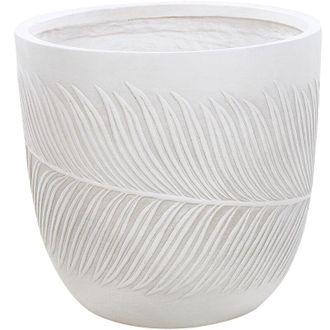 Beliani Maceta Exterior Motivo Hoja Redonda Piedra Fibra Arcilla 42x42x40 Cm Blanco Ftero