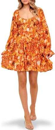 Flying Tomato Long Sleeve Babydoll Dress in Rust at Nordstrom Rack, Size Medium