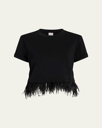 Cinq &agrave; Sept Cropped Feather-Trim Tee