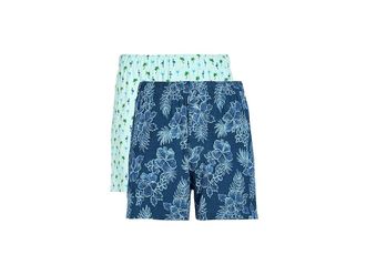 Tommy Bahama 2-Pack Knit Boxers Mens Underwear Navy Floral/Light Blue Palm : 2XL (44-46 Waist), Cotton/Spandex