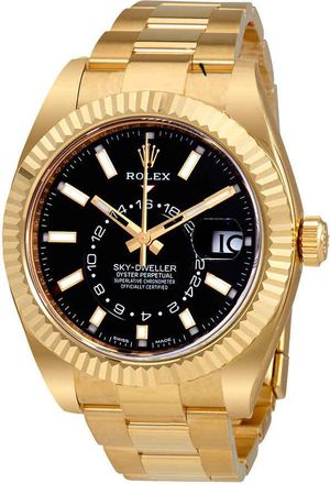 Rolex Sky-Dweller Black Dial Automatic Mens 18kt Yellow Gold Oyster Watch 326938CSO