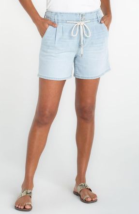 Liverpool L.A. Pleat Front Denim Drawstring Shorts in Carthay at Nordstrom, Size 14