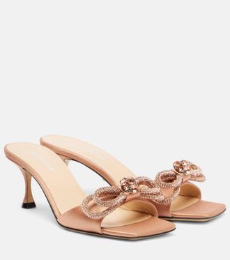 Mach & Mach Double Bow embellished satin 65 mules