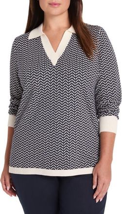 Nic+Zoe Two-Tone Jacquard Cotton Blend Sweater in Indigo Multi at Nordstrom, Size 2 X