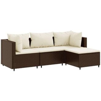 vidaXL Vidaxl - Set Muebles De Jard&iacute;n 4 Piezas Y Cojines Rat&aacute;n Sint&eacute;tico Marr&oacute;n