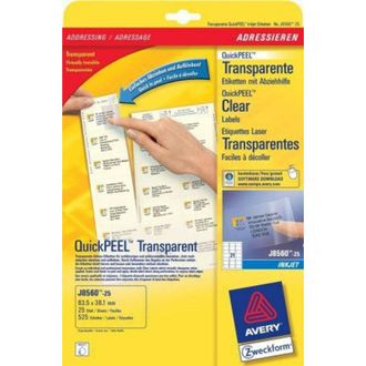 Avery Paquete 25 Hojas Etiquetas Transparentes Quickpeel-impresoras De Inyecci&oacute;n De Tinta-63,5x38,1 Mm Avery J8560-25