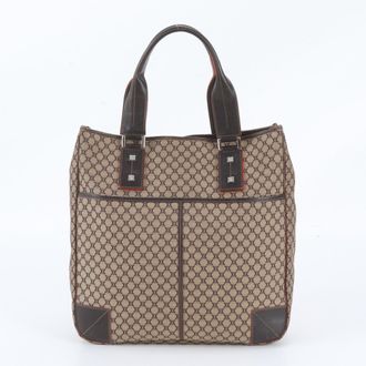 Celine Brown Leather Canvas Handbag Shoulder Bag Tote Bag (Pre-Owned)