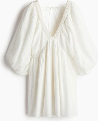 H&M Baumwollkleid mit Ballonärmeln - White