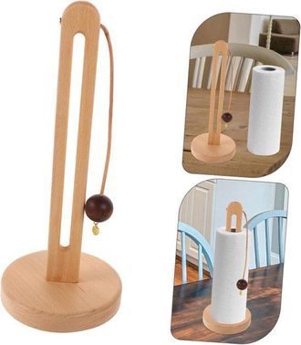 OEM Soporte Para Rollo De Cocina, Soporte De Madera Para Rollo, Base Redonda, Montaje Sin Taladrar Ni Atornillar, 13x13x31cm, Tono Madera