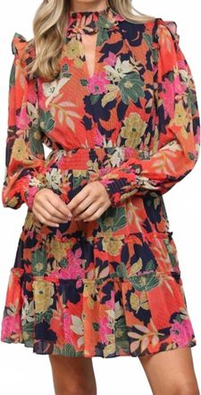 Fate Floral Keyhole Mini Dress In Orange