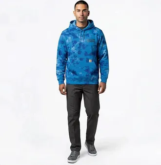 Carhartt Work in Progress Hoodie Mens Blue Watercolor Camo Midweight Long Sleeve Pullover JAX1637
