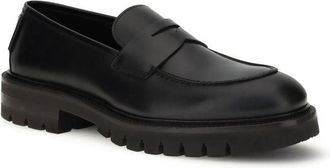 Ferragamo Mens Black Calf Leather Bos Taurus Slip-On Loafers