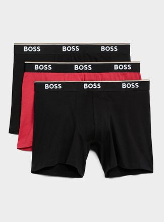 BOSS Mens 5 white-logo solid boxer briefs Cotton 3-pack
