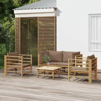 vidaXL Set De Muebles De Jard&iacute;n 5 Piezas Bamb&uacute; Y Cojines Gris Taup&eacute; Vidaxl