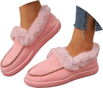 Generic Womens Winter Loafer Warm Fleece Lining Anti-Slip Ankle Snow Boots Slip On Casual Shoes Outdoor Plush Short Booties Fuzzy Loafers Fashion Low Top Flat