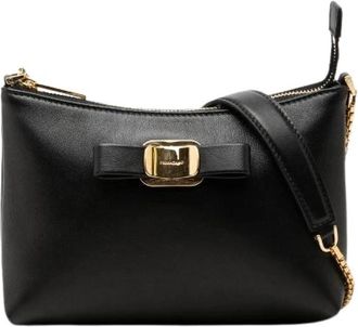 Ferragamo Pre-owned Vara Ribbon Leder Mini Chain Schoudertas - Dames - Vintage Schoudertas - Zwart - ONE Size - Leer - Vintage