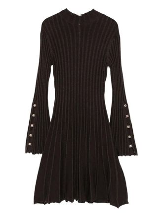 Maje Raffie ribbed-knit bell-sleeve dress - women - Polyamide/Wool/Polyester/Acrylic/Elastane - 42 - Brown