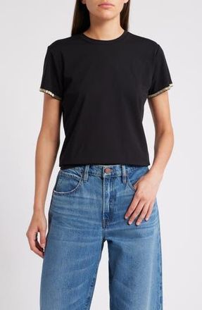 Frame Denim Beaded Stretch Cotton T-Shirt in Black at Nordstrom Rack, Size X-Small