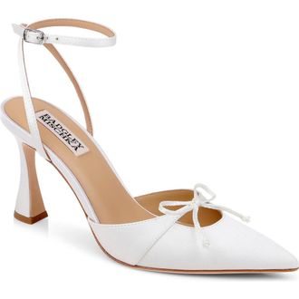 Badgley Mischka Yara II Ankle Strap Pump in White Crepe at Nordstrom, Size 5.5