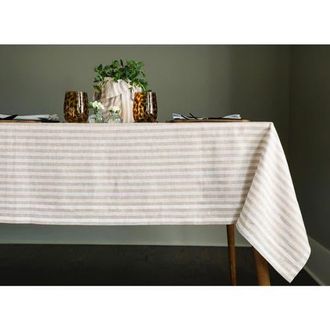 Solino Home Linen Tablecloth for Dining Table, Holiday and Everyday Dining Table Decor - Amalfi Stripe in Natural And White at Nordstrom, Size X-Small