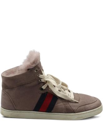Gucci Web-stripe suede sneakers - women - Rubber/Suede/Fabric - 37 - Brown