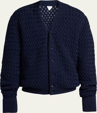 Bottega Veneta Mens Intrecciato Wool Knit Cardigan