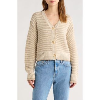 All in Favor Chunky Stripe V-Neck Cardigan in Natural Ivory at Nordstrom Rack, Size X-Small