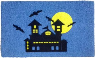 Imports Decor Haunted House Coir Door Mat, Halloween Coconut Fiber Doormat with Non-Slip PVC Backing, Indoor Outdoor Spooky Entrance Rug