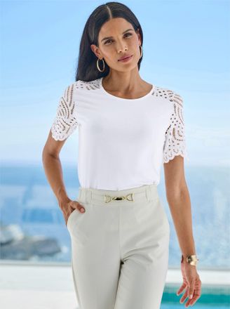 Heine T-Shirt HEINE Shirt, Damen, Gr. 34, ecru, 95% Viskose, 5% Elasthan, unifarben, Rundhals, Shirts T-Shirt